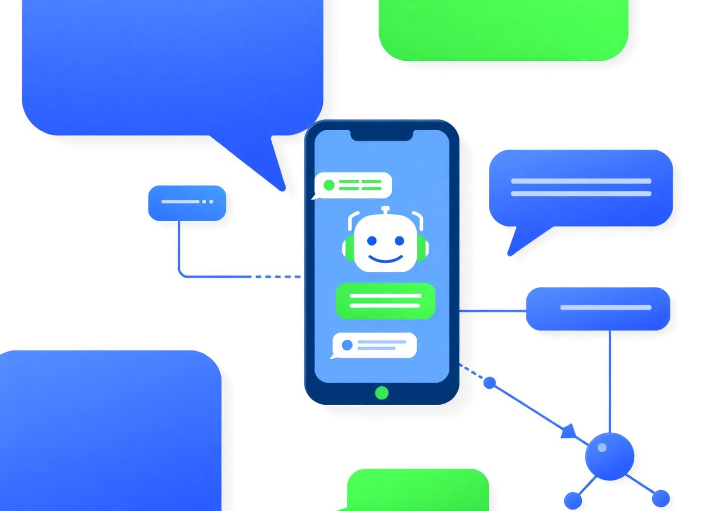 Ilustração de chatbot e canais digitais de atendimento ao cliente